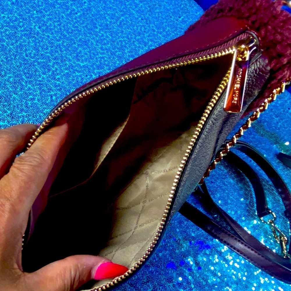 MICHAEL KORS Burgundy Carmela Leather Purse w/Chain & Leather Crossbody, NWT - Picture 2 of 12